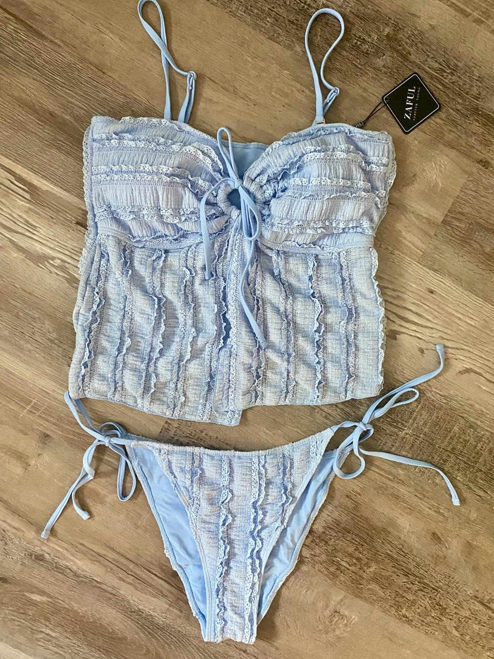 Women's 2 Piece Tankini Swimsuit High Cut Textured Bikini Set Size XL - Picture 3 of 9